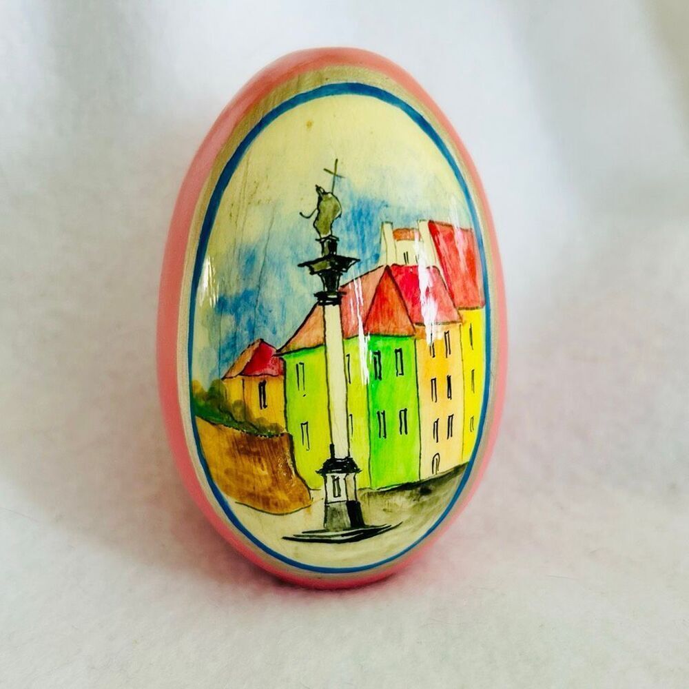 Warsaw Poland Hand Painted Wood Egg Sigismund’s Column Castle Square